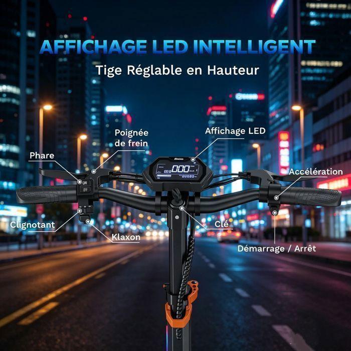 Trottinette électrique pliable M5PRO – 1200W – Jusqu’à 80 km – Batterie 48V 20,8Ah – Freins à disque hydrauliques – Siège + coffre