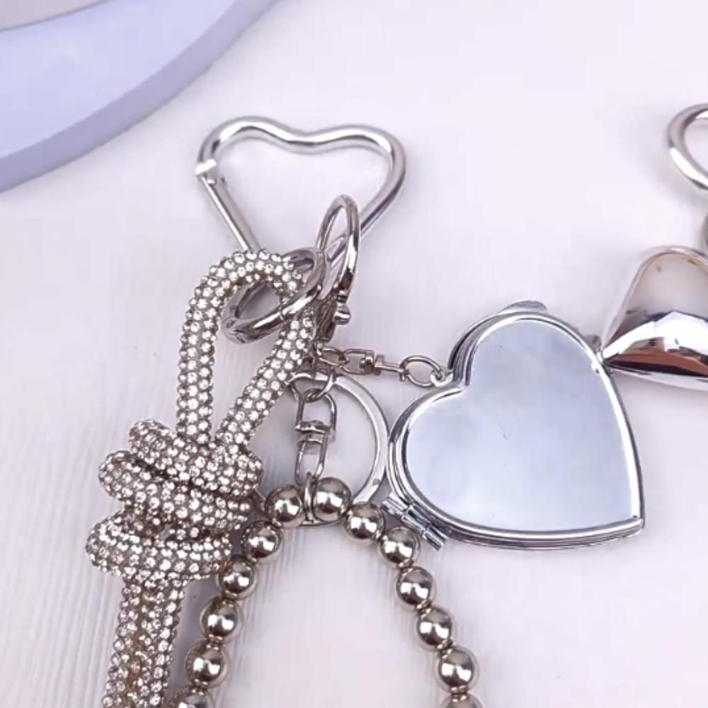 Phone Lanyard Mini Love Mirror Keychain Rhinestone Crystal Chain Pendant  for Women/Men