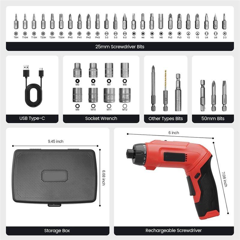 CYCLI-Electric Screwdriver-3.6V Cordless 7.1N. M Rechargeable Screwdriver Featuring 38PCS Bits, Power Screwdriver With Pivoting