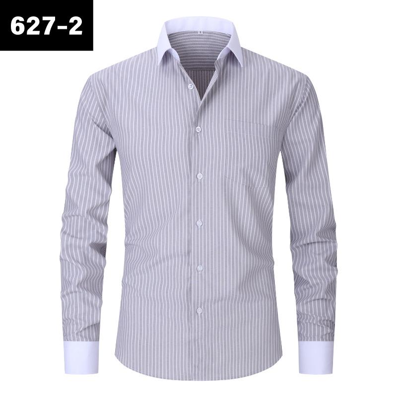 Men's Pocketed Striped Shirt: Business Commute, Crease-Resistant, Long-Sleeved, Plus Size
