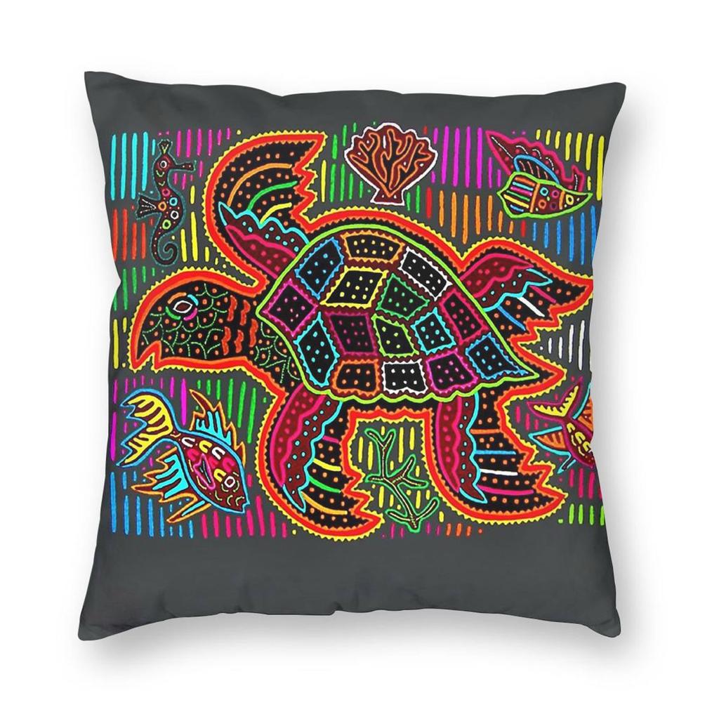 Panama Kuna Mola Turtle Pillowcase Polyester Linen Velvet Creative Zip Decorative Room Cushion Cover