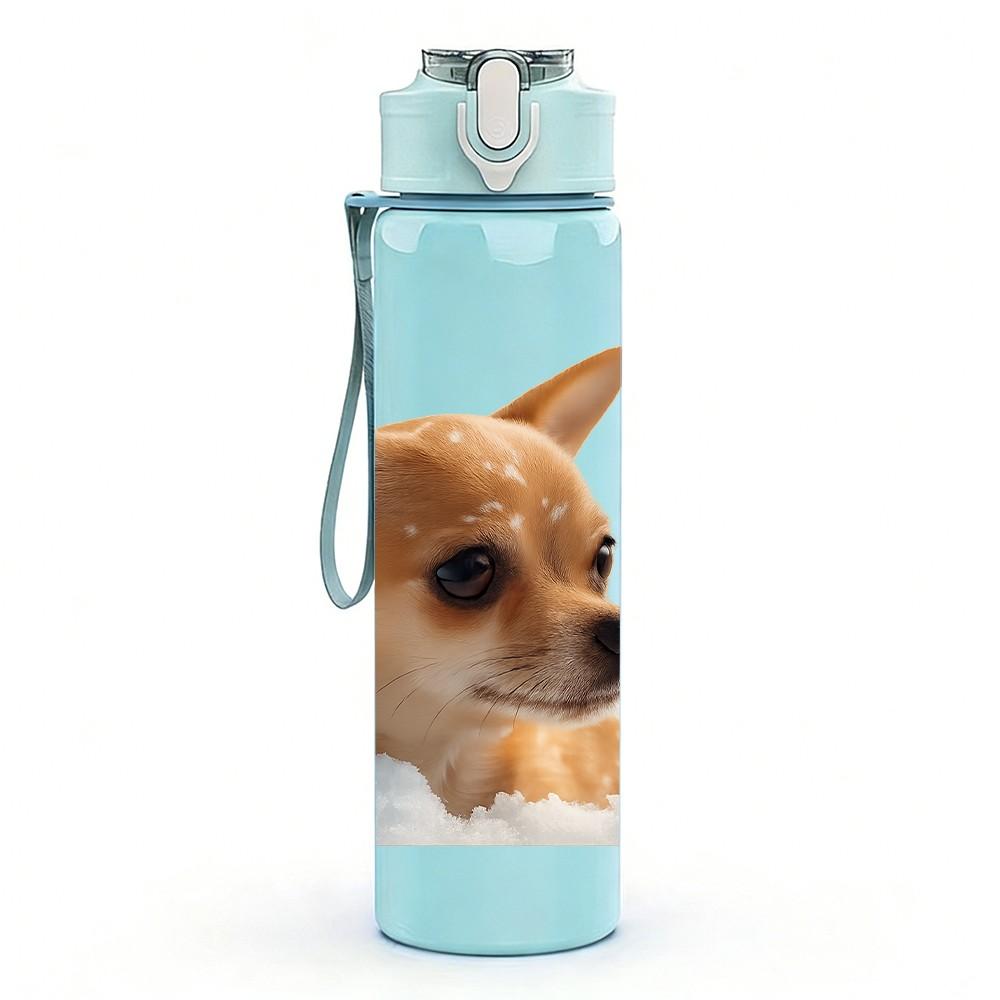 1PC Chihuahua Dog Looking Up 750ml Color Plastic Sports Water Bottle Leakproof Flip Straw Lid Suitable for Sports Office Home Use