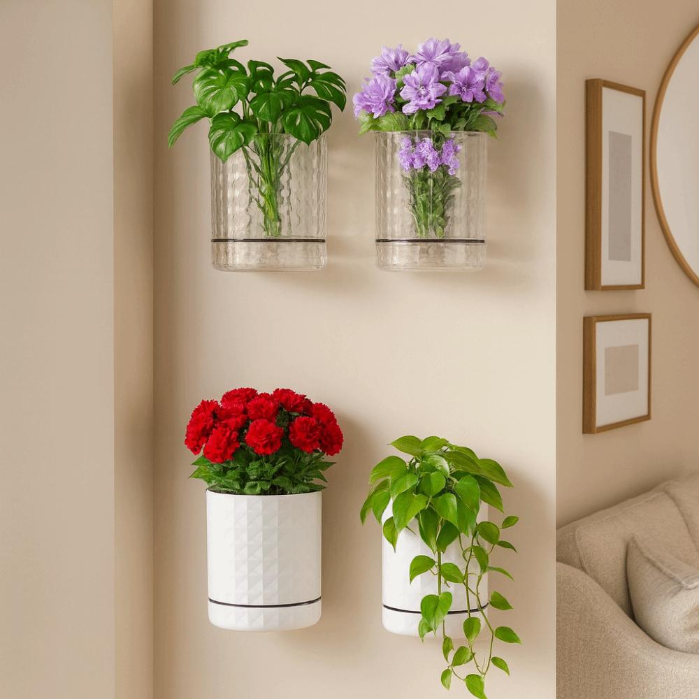 Self-Adhesive Wall Mounted Planter Plastic Wall Hanging Vase Hydroponic Wall Planter  For Home