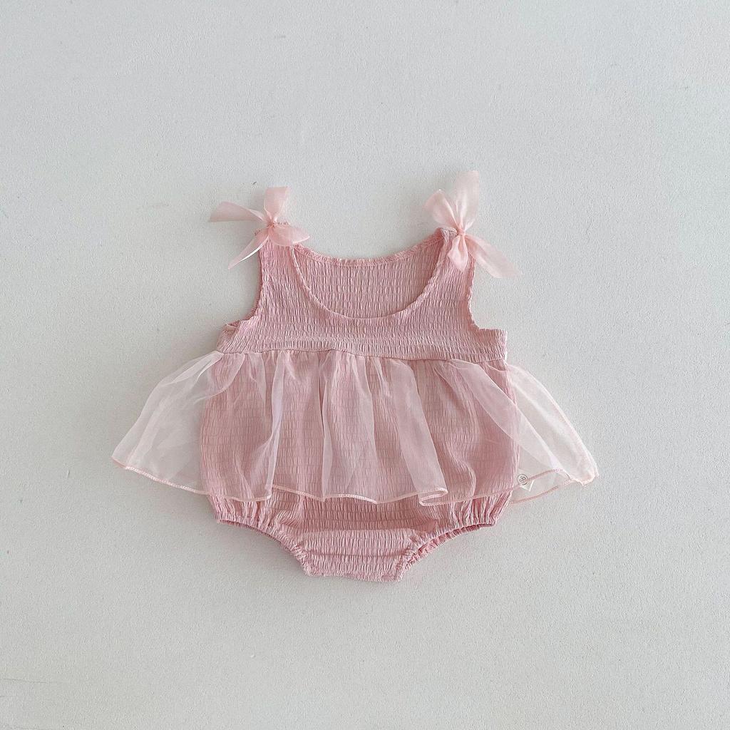 Summer Baby Romper: Pink Mesh Princess Dress with Sweet Bow for Newborn Girls