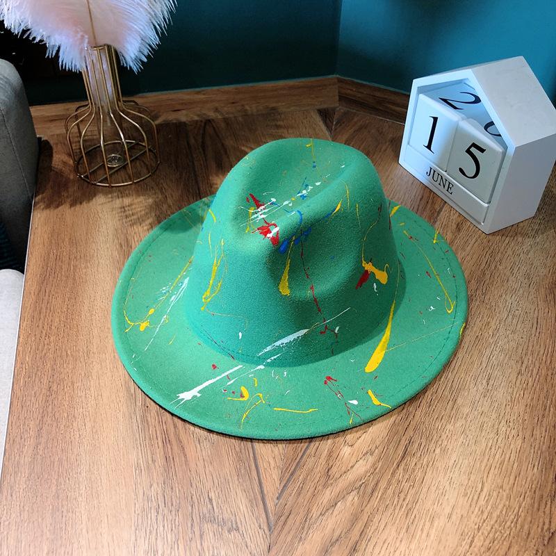 New Men's and Women's Painted Graffiti Artist Woolen Top Hat Felt Hat Fashion Jazz Hat