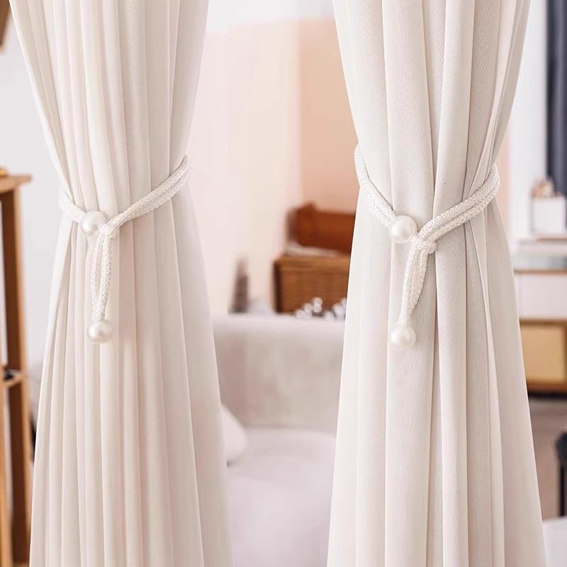 3 Pairs Curtain Binding Straps, Curtain Buckle Storage Ropes, Pearl Deroration for Curtain Home Decor