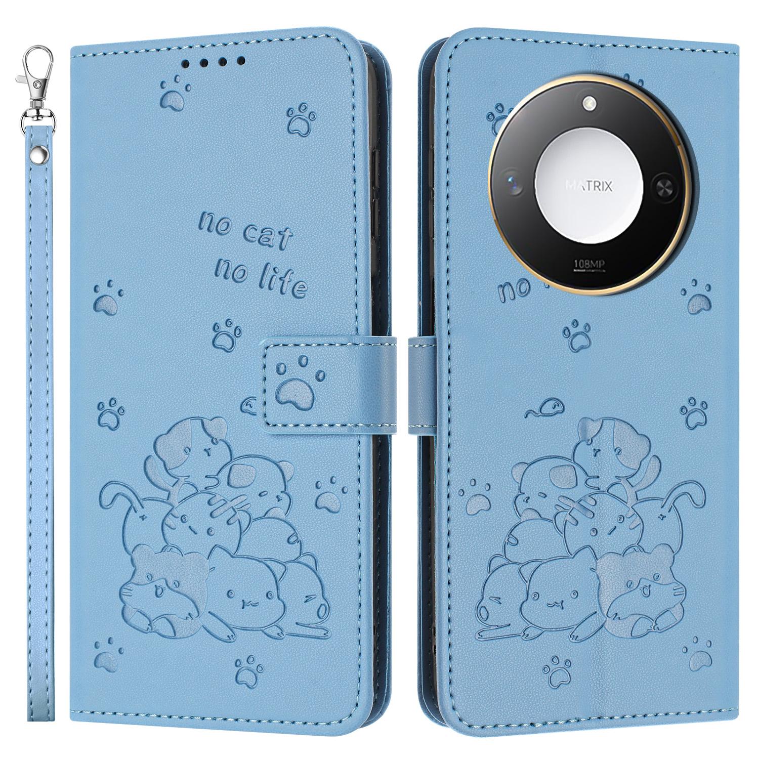 

For Honor X9c Smart 5G/X60 5G Case with Strap Cats Imprint Leather Wallet Phone Cover Blue