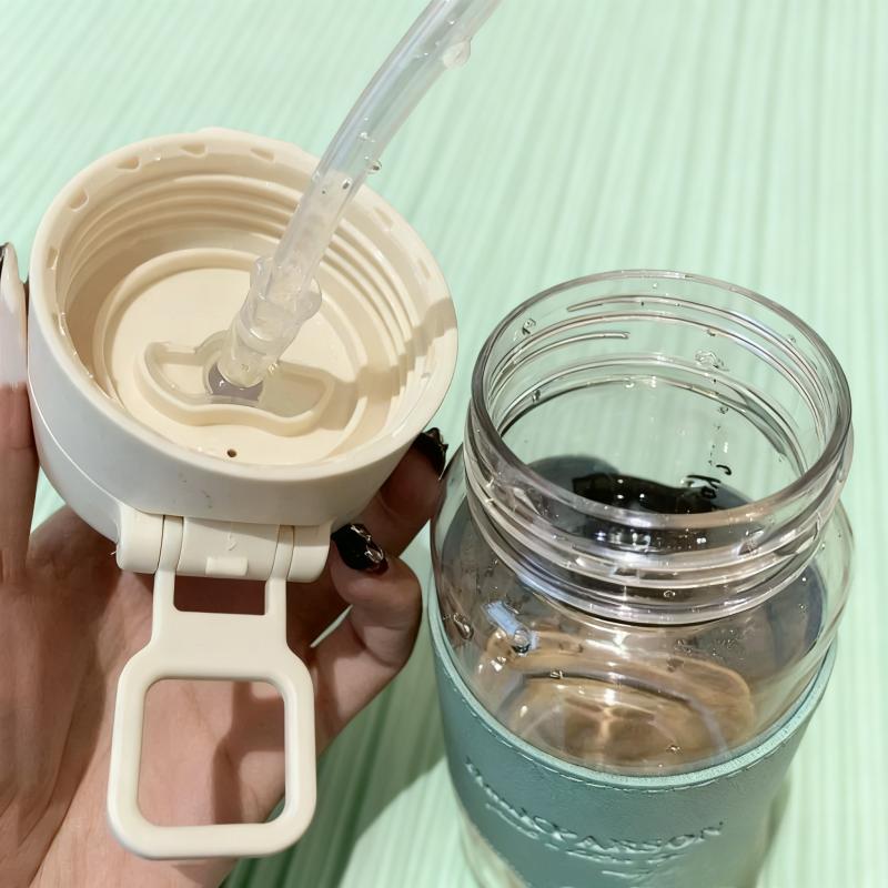 500ml Leak-proof Water Bottle with Straw Portable Student School Food Grade Plastic Water Cup Modern Simple Style Juice Beverage
