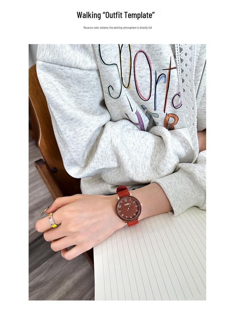 High-End Cream Canvas Strap Quartz Watch - Korean Style Fashion for Girls
