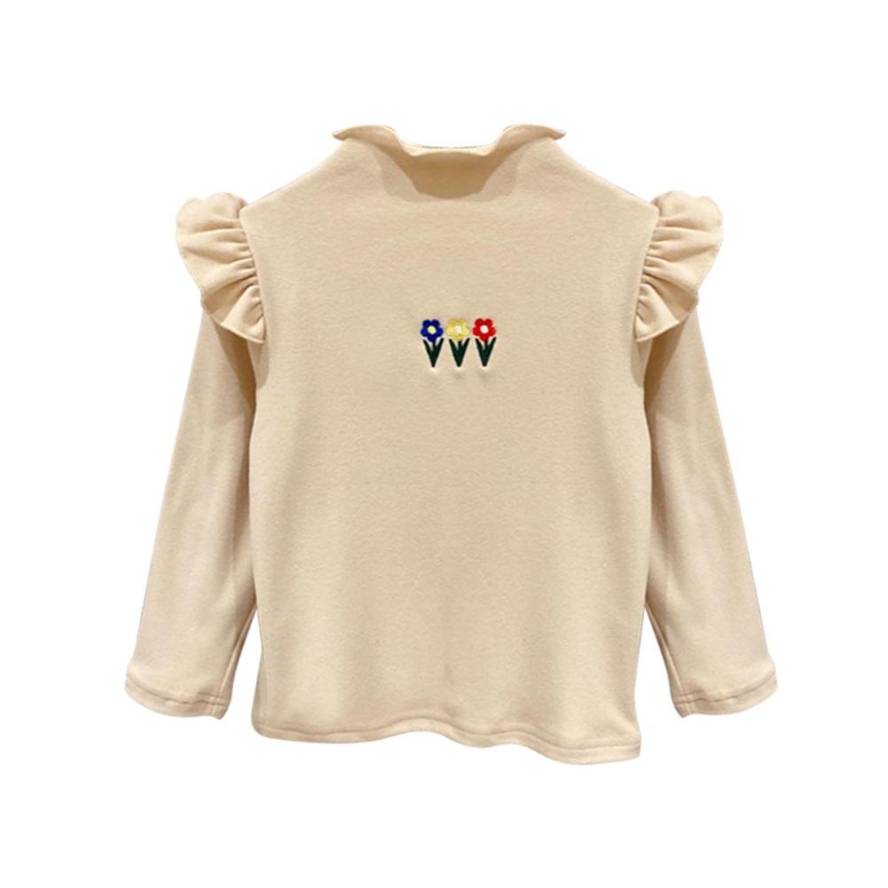 Maglietta invernale a maniche lunghe per bambini, stampa ricamata, collo rotondo, base in cotone, top casual per ragazze