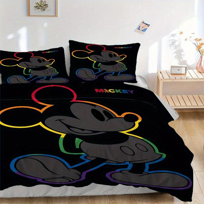 3pcs Happy Colorful Mickey Quilt Set Soft and Comfortable Bedroom, Guest Room and Dorm Decor Bedding Set F041
