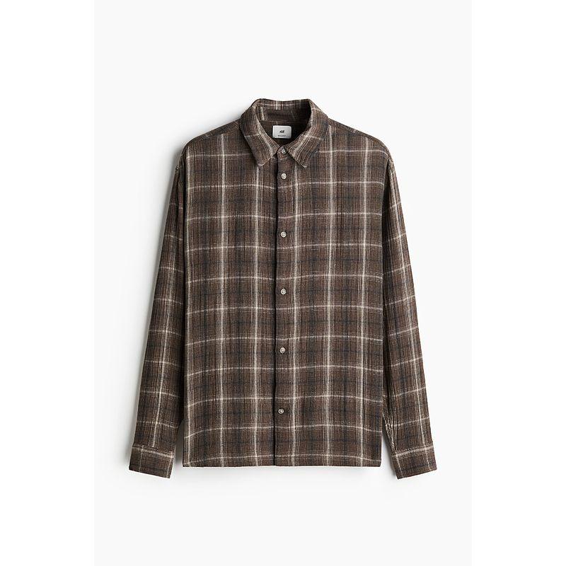 

HM Fall Men s Clothing Tops Fashion Casual Standard Edition Shirt 1241449 Dark Gray/Plaid 175/100(M)