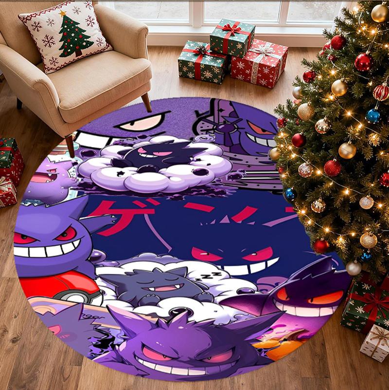 Gengar Pattern Round Rug, Indoor/Outdoor Mat, for Picnic, Gameroom, Bedroom, Office, Living Room, Home Decor Carpet, Birthday Gift