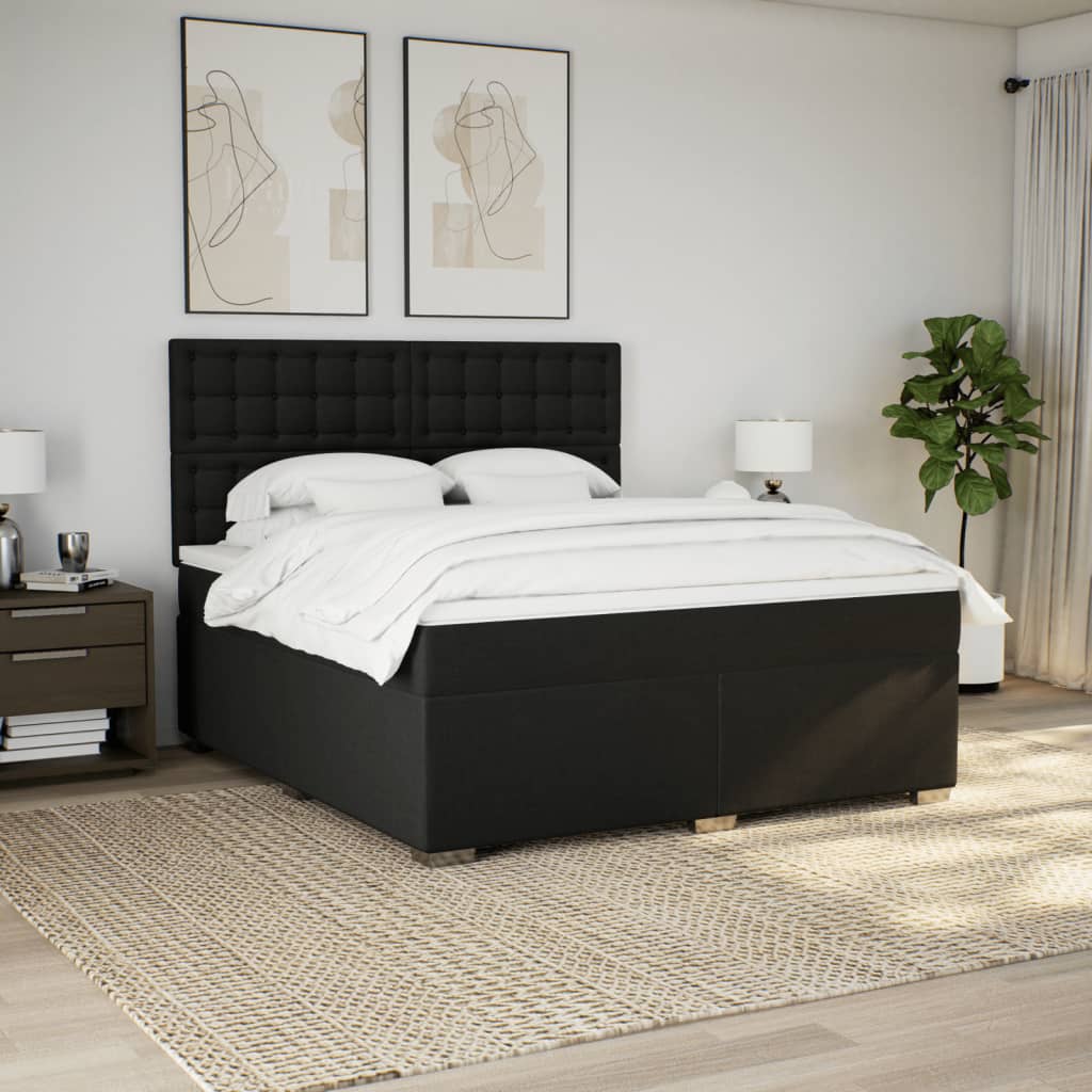 Box Spring Bed with Mattress Black 180x200 cm Fabric
