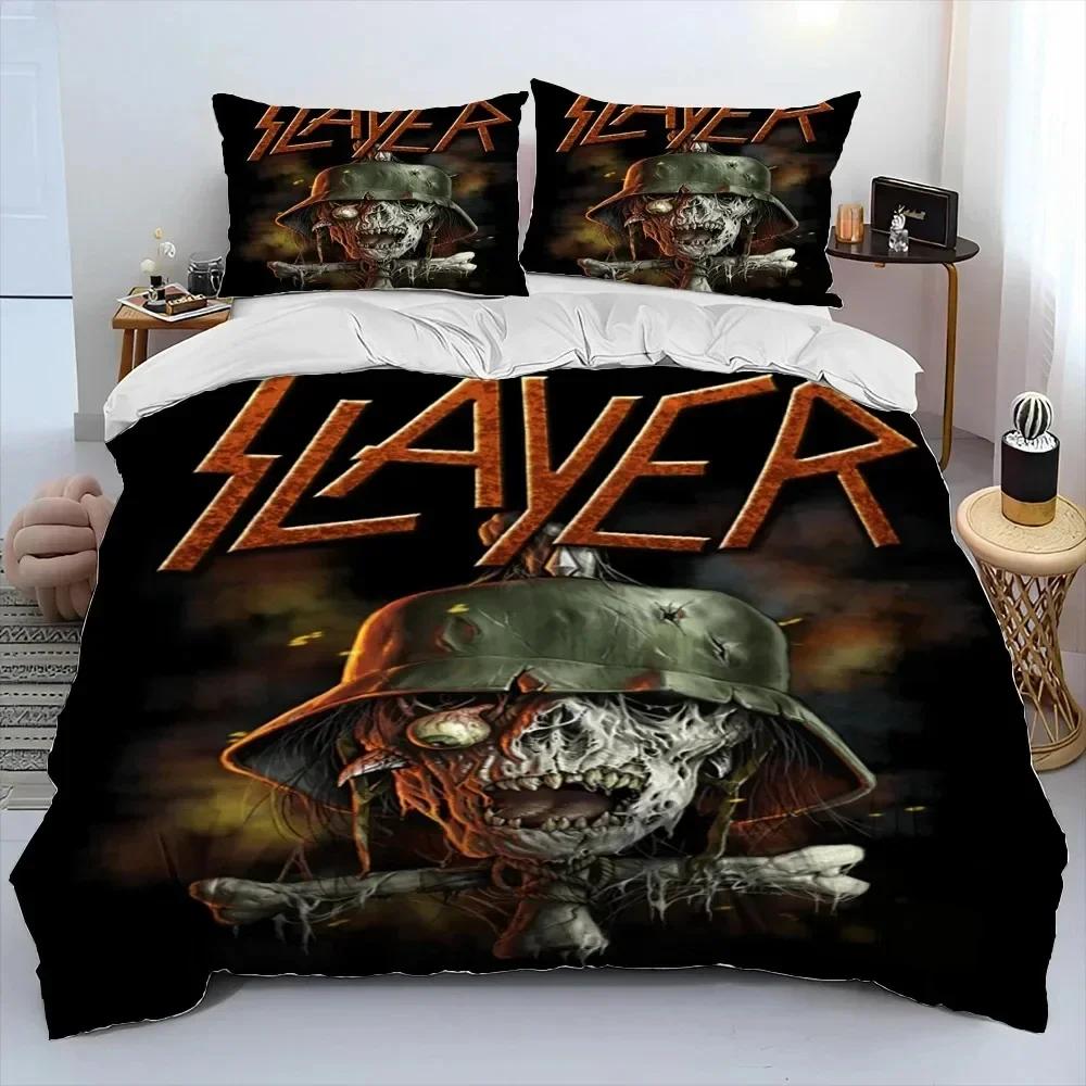 Slayer Heavy Metal Band Musik Bettdecke Bettwäsche Set Bettbezug Bett-Set Steppdeckenbezug Kissenbezug King Queen Size Bettwäsche Set Geschenk