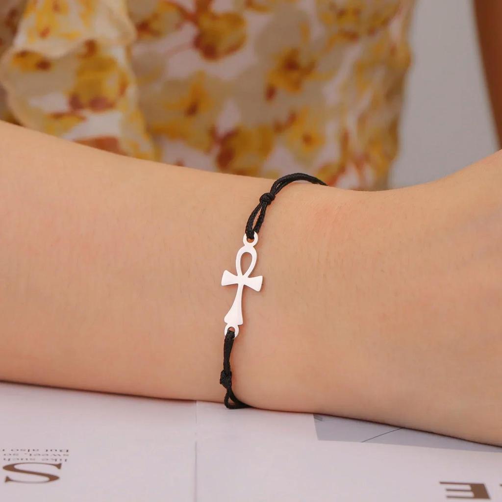 Vintage Pendant Charm Bracelet Amulet Talisman Ankh Cross Women Stainless Steel Egypt Egyptian Key Life Religious Jewelry Gift