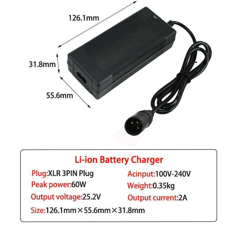 25.2V 2A Li-ion charger for 6S 21.6V 22.2V 2A DC Polymer lithium battery Pack Charger High quality DC5.5*2.1MM Plug 100-240V