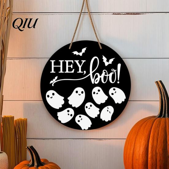 Cute Scarecrow Theme Ornament Halloween Door Sign for Porch, Ghost Dwarf Hanging Wall Decorative Seasonal Plaque, Rustic Farmhouse Decor Front