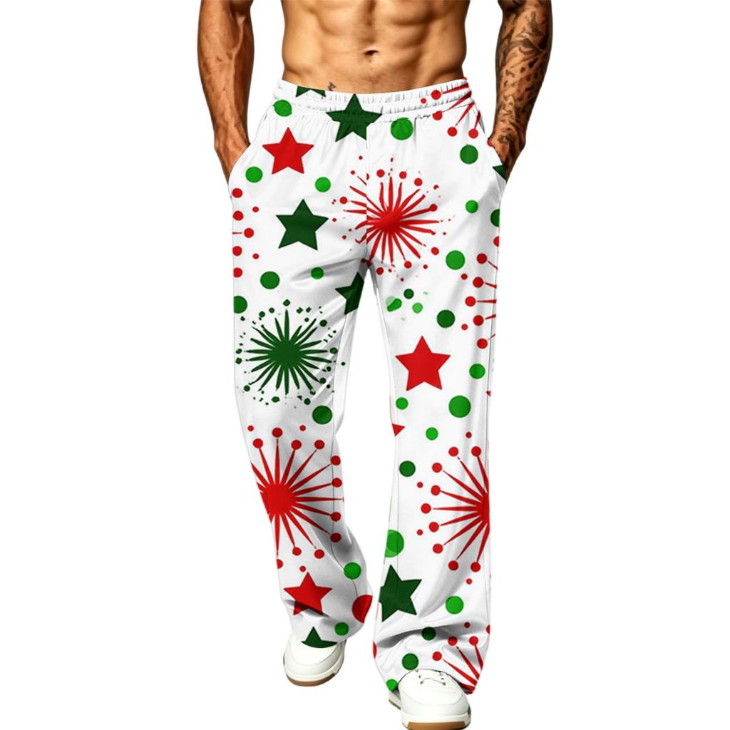 Men's Casual Loose Wide Leg Christmas Print Sweatpants with Pockets for Sports and Holiday Wear