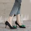 8362-15 Sweet wind triangle bow contrasting single shoes autumn 2025 new French high heels women