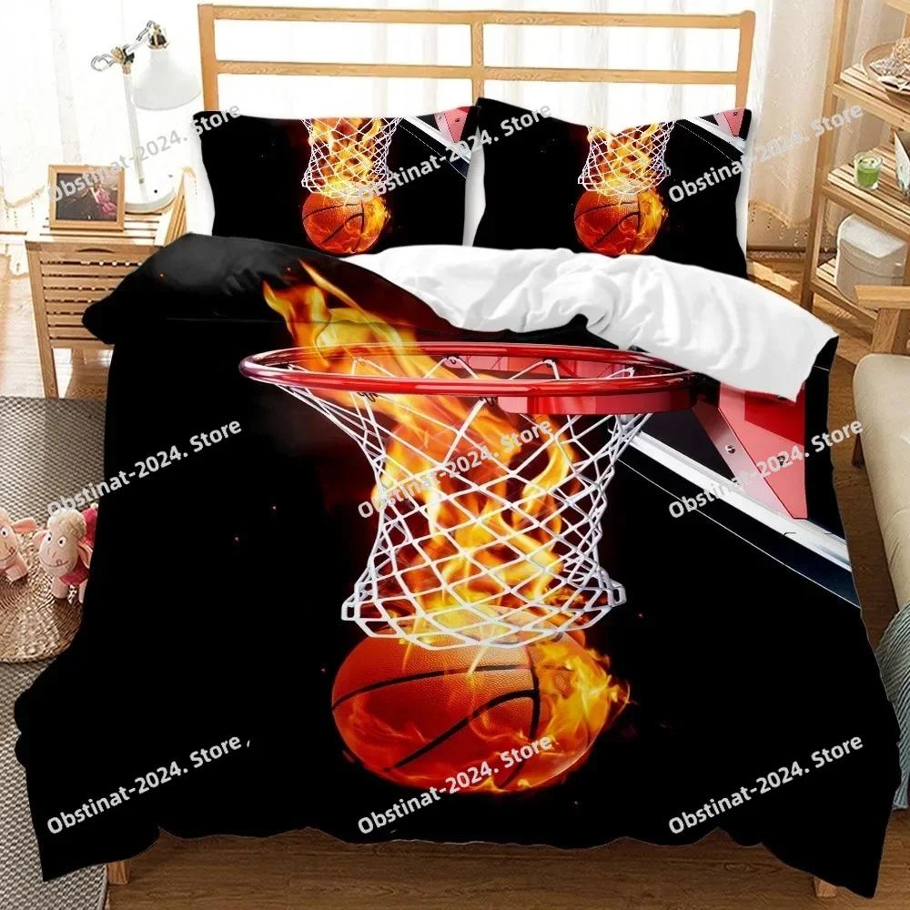 Basketball Duvet Cover Twin Size Sports Basketball Fire Pattern Twin Bedding Set Microfiber Quilt Cover for Boys and Teens