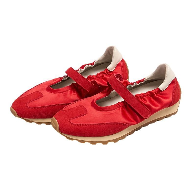 New Red Mary Jane Women's Shoes Sports Style Casual Shoes Retro Thin Sole Heightening Ballet