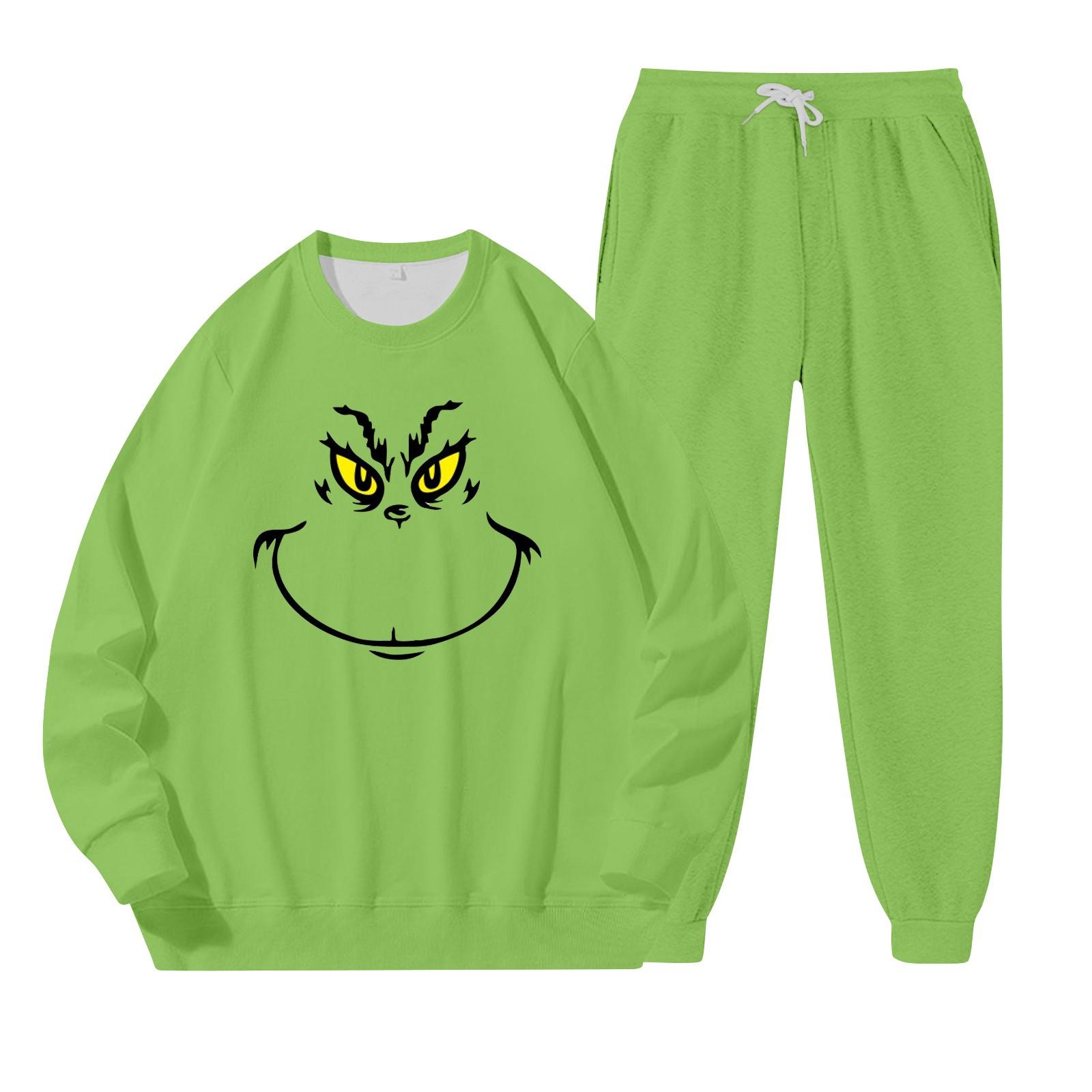 

Женский повседневный модный пуловер с круглым вырезом, свободными рукавами с принтом и свитером с круглым вырезом, комплект из двух предметов XL зелёный