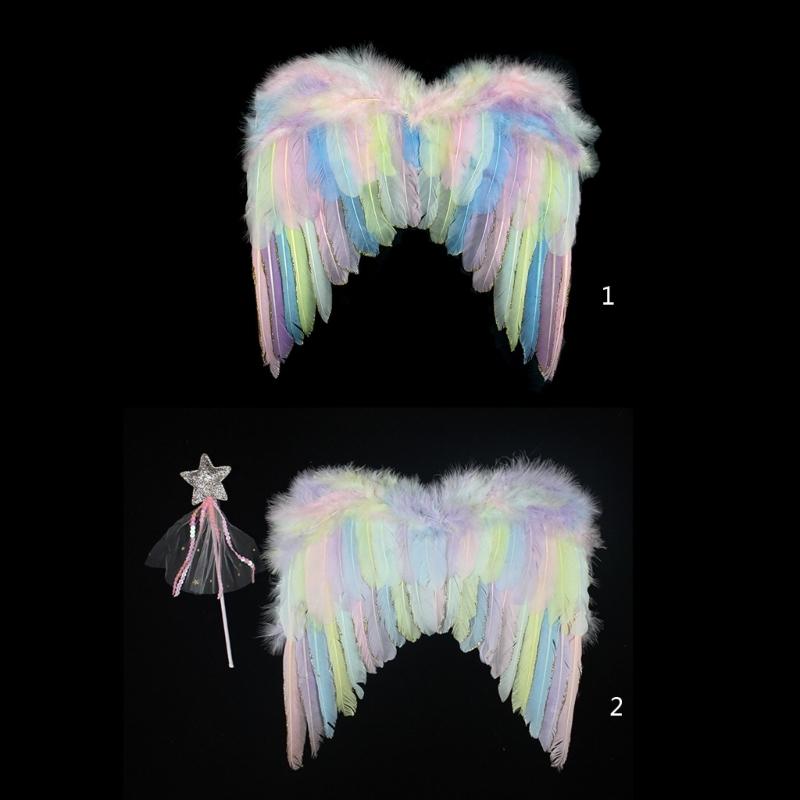 Angel Wings Feathers Wings Adjustable Srap Magic Wand Halloween Costume Wings for Women Girls Cosplay Prop Fairy Wings