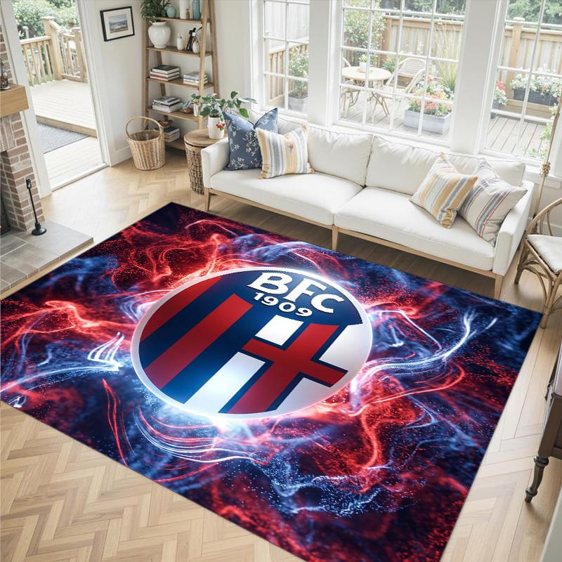 Bologna FC Design Crystal Velvet Carpet Cozy Non?Slip Printed Rug For Bedroom Living Room Entrance