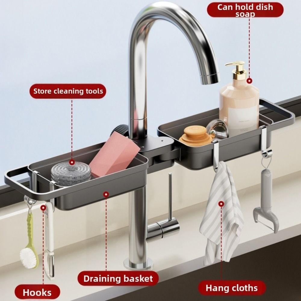 Rotatable Faucet Sponge Soap Shelf Waterproof Dishcloth Drainer Basket Kitchen Supplies