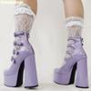 Fashion Lolita Cute Purple/pink Leather Buckle Sandals Hot Girl Thick Heel Large Size High Heels 2025 New Hollow Chunky Heel Sandals