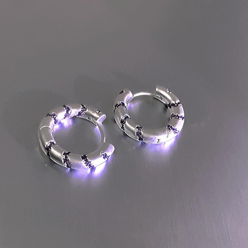 Purple Round Plain Silver Ear Buckle Unique Design Earrings Light Luxury High Sense Fashion Exquisite Earrings