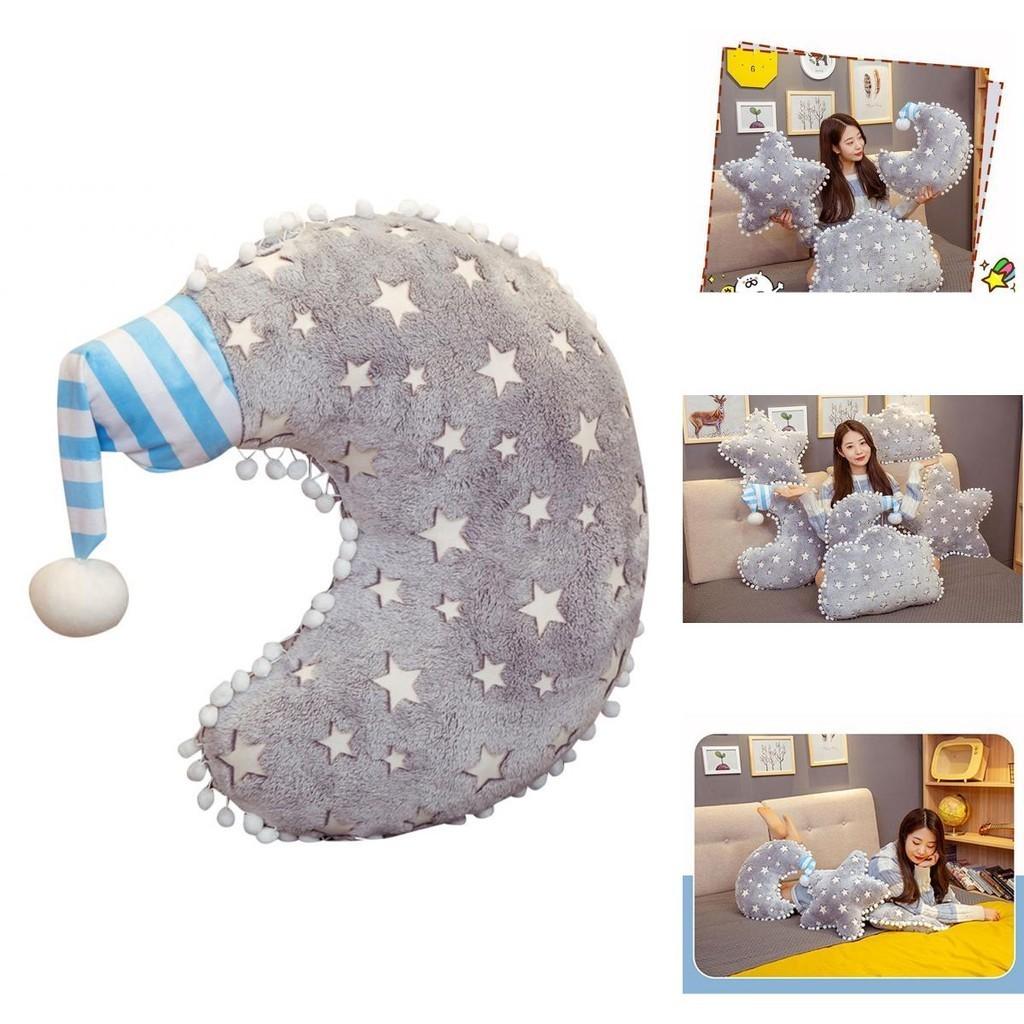 Cute Moon And Stars Stuffed Pillow Luminous Plush Toy For Kids And Adults