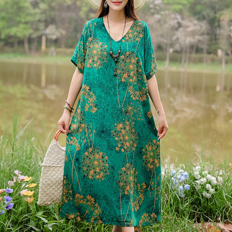 Casual Women's Dresses Summer Vintage Clothes Plus Size Elegant Short Sleeve Summer Long Dress