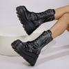 Fashion Spooky Style Chunky Platform Mid Calf Boots Women Spider Web Pattern Wedge Gothic Boots Woman Thick Sole Halloween Cosplay Shoes