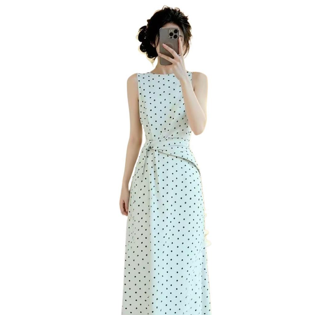 Korean Polka Dot Sleeveless Vest Dress, High-end Temperament, Women's Summer Temperament, Waist and Thin H-shaped Long Dress Wholesale