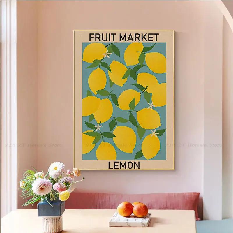 Cherry Lemon Orange Fruit Market, HD Canvas Print Wall Art Poster, Suitable for Home, Store, Restaurant ation Painting