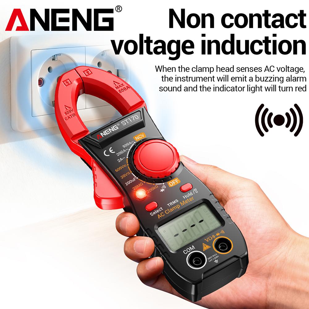 Professional ANENG ST170 Clamp Meter 1999 Counts Digital Multimeter 500A AC/DC Voltage Current NCV Resistance Tester with Free B20Test Pen Non-contact