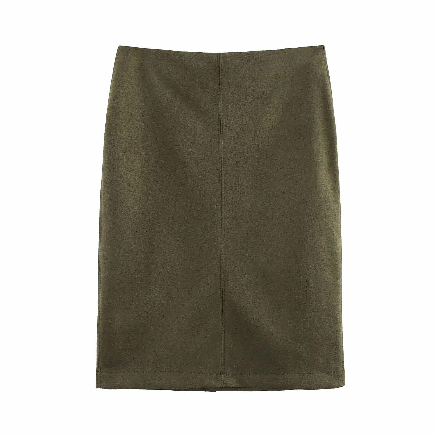 

Spring 2025 Women s European & American Style Suede Midi Skirt Large армия зеленый