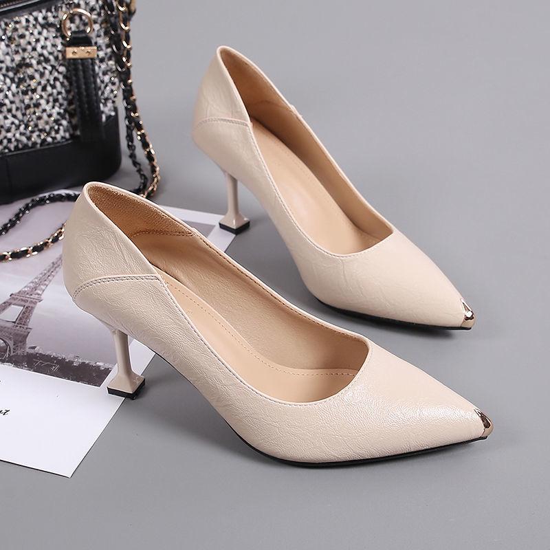 Genuine Leather Pointed Toe Stiletto Heels - Spring/Autumn 2025, Versatile Professional High Heels