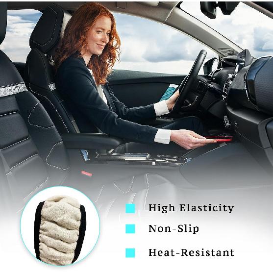 Ziciner Elastic Fuzzy Steering Wheel Cover, 15'' Soft Steering Wheel Protector For Warm Winter, Anti-Slip Fluffy Car Wheel Covers, Universal Car