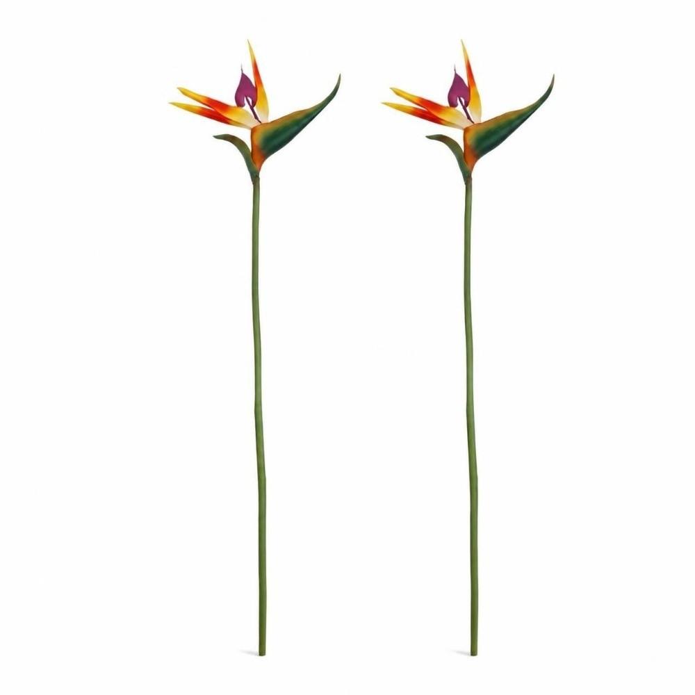 2 Pcs PU Artificial Bird of Paradise Flower Red No Fade Decorative Paradise Bird Plant Long Stem 23.62in Fake Greenery Plants