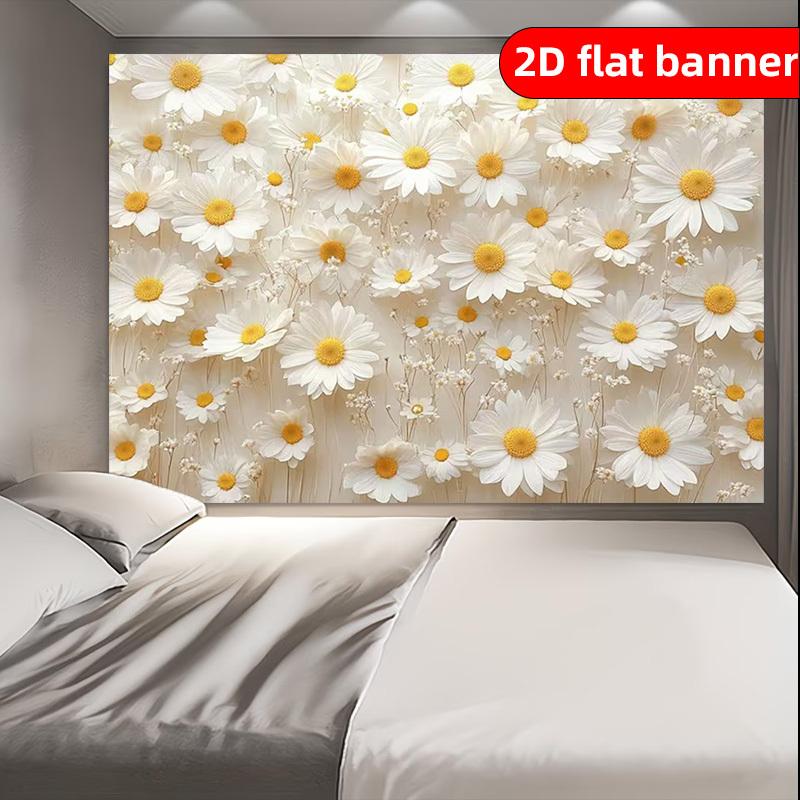2D flaches Banner - Polyester Banner im nordischen Stil mit Gänseblümchenmuster, steigert das Glück, geeignet für Instagram-Stil.