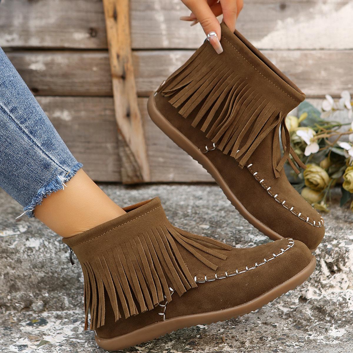 

Большой размер ботильоны с бахромой из хлопка на плоской подошве с заклепками новые с коротким голенищем круглым носком замшевые ботинки Мартин 43 коричневый