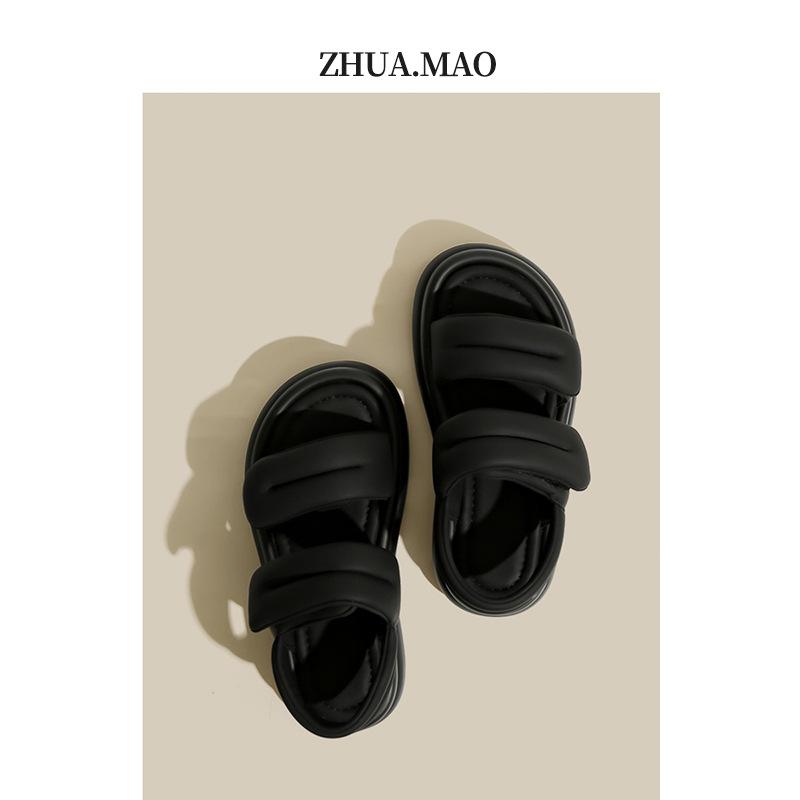 Women's 2025 Thick-Soled Velcro Sandals - Platform Roman Shoes for Casual Beachwear, Featuring Step-on Comfort for Pregnant Women