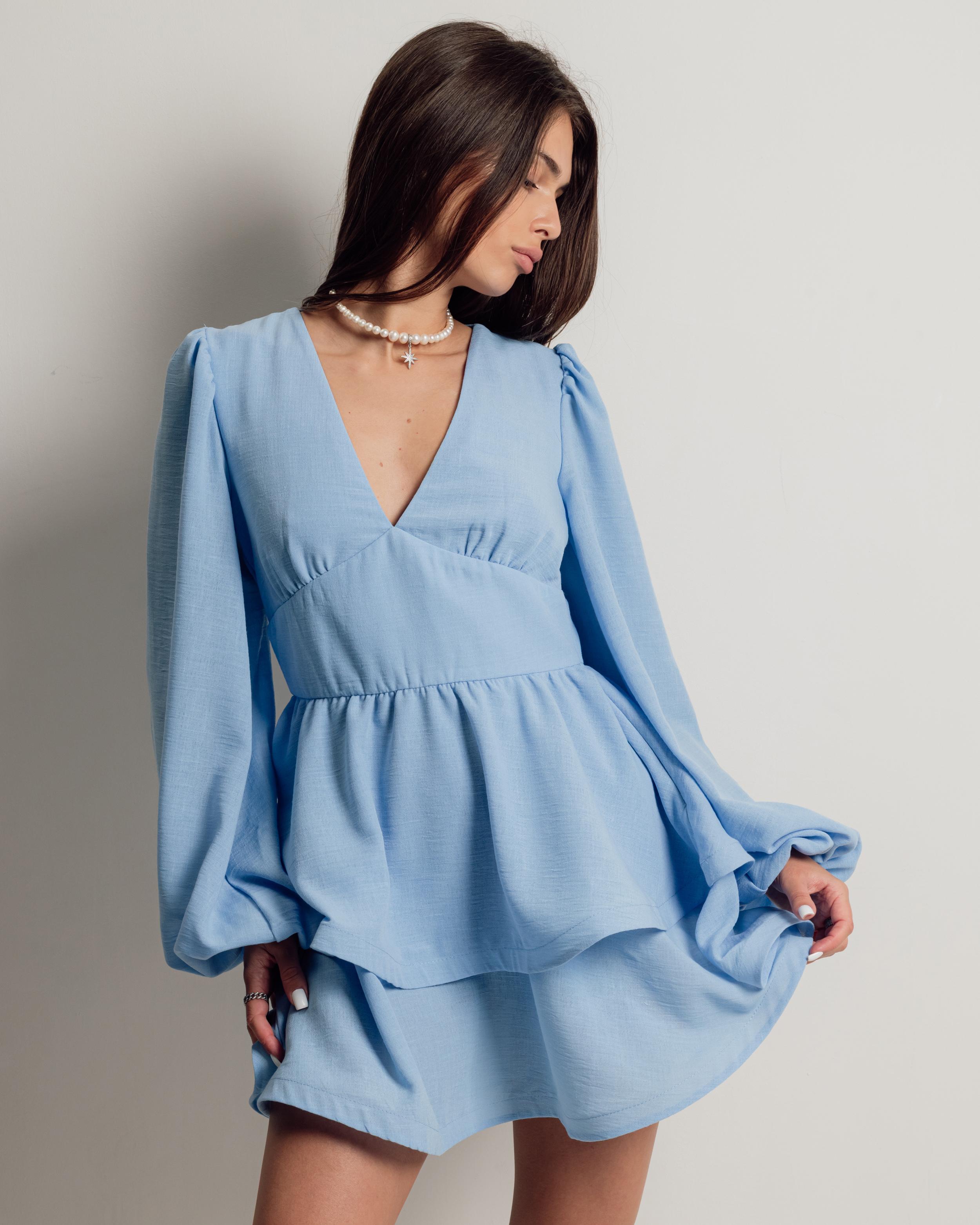 

Summer dress Bocharova 64100 S blue linen M світло-синій колір