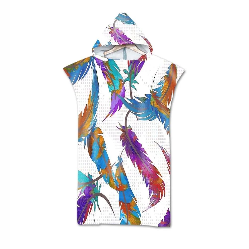 Microfiber Hooded Beach Towel For Adults Fashion Swimming Pool Bath Towel With Cloak Tropic Plant Flamingo Printed Bathrobe