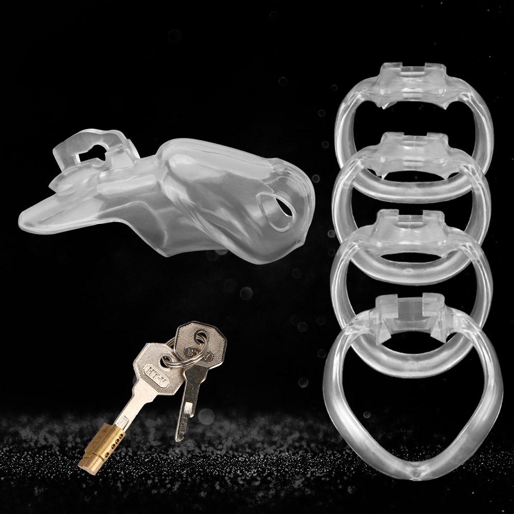 Sex Products HT-V4 Set Male Chastity Device Cock Cage With 4 Penis Rings Sex Toys For Men Resin Virginity Lock