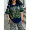 Women's Girls Casual Personality Number & Letter Printing Soccer Pattern Color Block Short Sleeve V-Neck Children T-shirt Tops