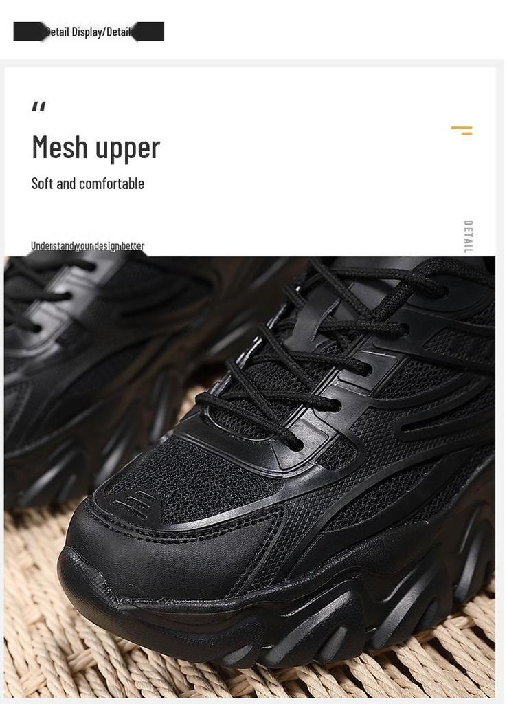 Women's Black Non-Slip Height-Increasing Sports Shoes - Fashionable, Comfortable, Versatile, Thick Sole for Spring/Autumn